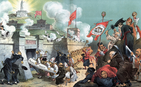 Army of clergymen assaulting a fortress, 1885