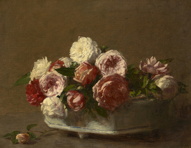 Roses in a Porcelain Planter, c.1875-1900 (oil on canvas)