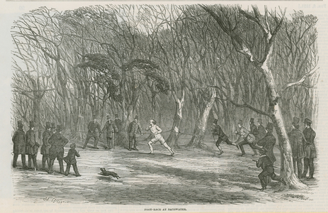 Foot race at Bayswater, London (engraving)