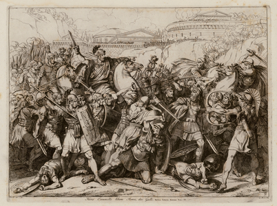 Marcus Furius Camillus liberating Rome from the Gauls, 390 BC (etching)