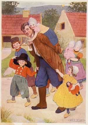 Illustration for the story of Rip Van Winkle (colour litho)