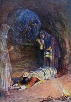 Saul and the Witch of Endor, I Samuel XXVIII 14 (colour litho)