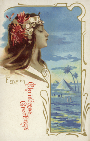 Egyptian themed Christmas card (colour litho)