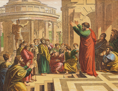 Paul preaching at Athens (colour litho)