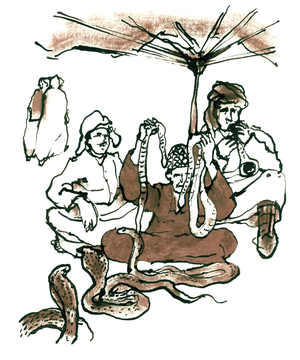 Snake Charmers, Marrakesh, 2002 (ink on paper)
