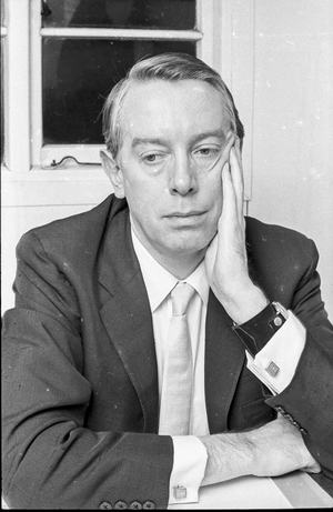 Ken Tynan, National Theatre Company offices at Old Vic, London, 1966 (b/w photo)