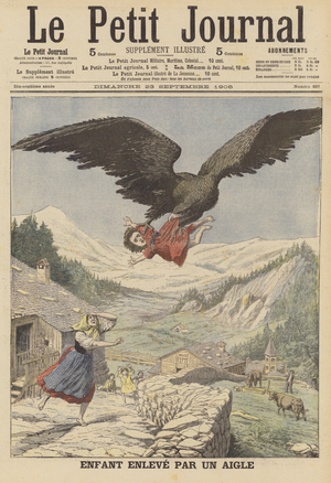 A child carried off by an eagle in the Italian Alps (colour litho)