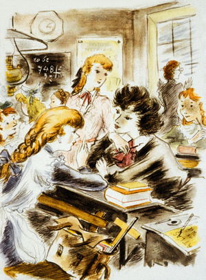 Illustration from 'Claudine at School' by Colette (Sidonie Gabrielle Colette, 1900), 1960 (colour litho)
