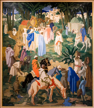 Halt in the palm grove (oil on canvas)