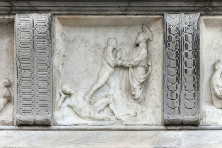 Scene from the Genesis Book, facade of Cappella Colleoni, Bergamo, Italy (photo)