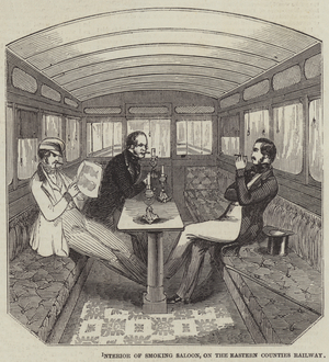 Interior of Smoking Saloon, on the Eastern Counties Railway (engraving)