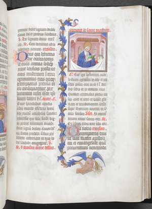 Matthew, with partial foliate border carried by an angel