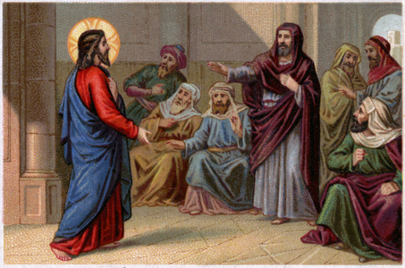 Religion. New Testament. Jesus Christ heals the man with the shriveled hand. Imagery, France, c.1890 (print)