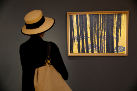 Woman looking at a nihonga by Hiramatsu Reiji, Musee des Impressionismes, Giverny, France (photo)