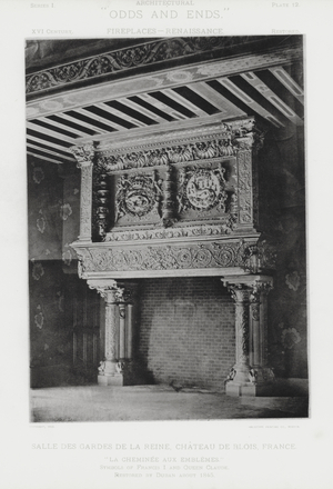 Fireplace: Salle Des Gardes De La Reine, Chateau De Blois, France (b/w photo)