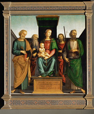 Madonna with Saints Peter, John Evangelist, John Baptist and Paul (oil on poplar wood)