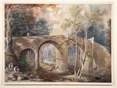 Woodcutters by Fingle Bridge, Dartmoor, 1830-60 (charcoal, pen & brown ink, watercolour & bodycolour)