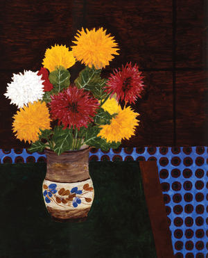 Chrysanthemums on a Blue Cloth, 1990 (oil on board)