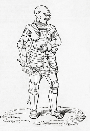 Suit of Black Armour of a knight of St. George Templar in the time of Henry VII, from Old England: A Pictorial Museum, pub. 1847