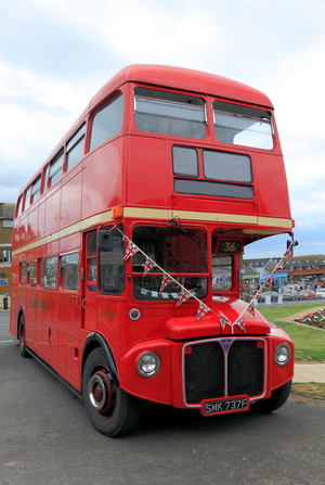 Vintage red London Transport bus, Hunstanton, Norfolk (photo)