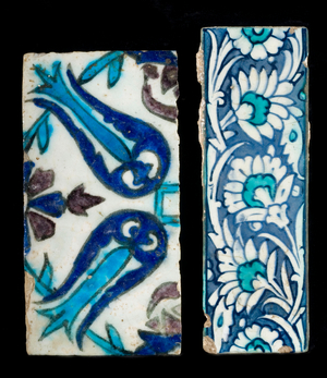 Two 17th century Ottoman Syria ceramic tile Fragments (ceramic)