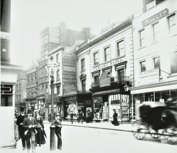 30-42 Kensington High Street: shop fronts/ street scene, 1900 (b/w photo)