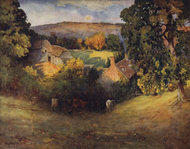 A Cotswold Farm, Charlton Abbots (colour litho)