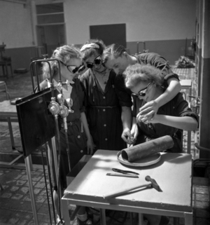 Young Women Studying in A Metallurgy Training Centre For Women, Puteaux, France, July 2, 1947 (b/w photo)
