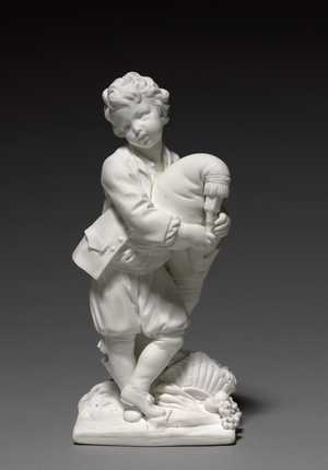 Figure of the Bagpiper, manufactured by Vincennes Factory, modelled by Pierre Blondeau, 1748-1752 (unglazed soft-paste biscuit porcelain)

