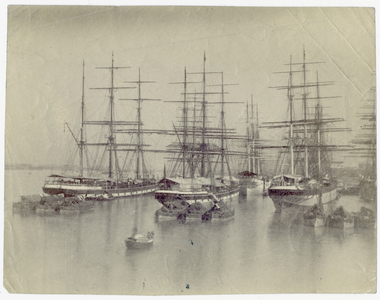 Docked sailing ships, Calcutta, c.1890 (b/w photo)