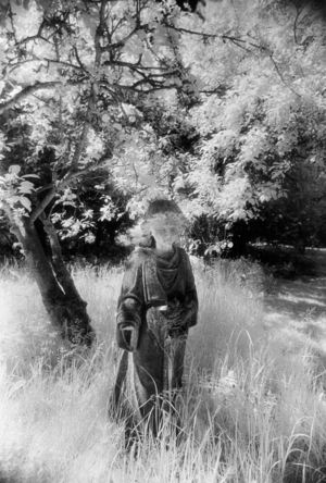 Statue in a Lincolnshire Garden, England (b/w photo)