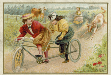 Women riding a tandem (chromolitho)