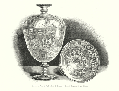 Cornet et Verre a Pied, cristal de Roche, Travail florentin du XVe Siecle (engraving)