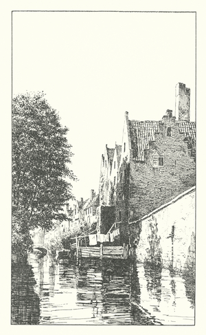 Bruges: View from Pont Flamand, looking towards Pont des Baudets (litho)