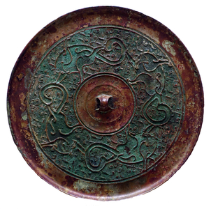 China: Bronze mirror with geometric decorations, Eastern Zhou Dynasty, Warring States Period, 403-221 BCE, Ethnological Museum, Berlin