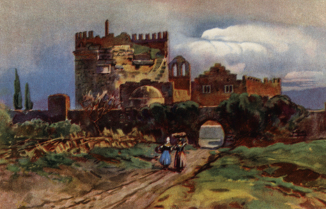 Roma: Tomba di Cecilia Metella in Via Appia (colour litho)