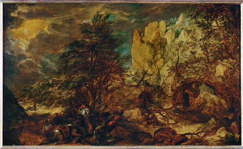 Landscape at night (painting on oakwood)