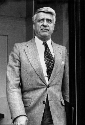 Robert Boulin, (1920 - 1979), French Minister of Social Affairs Going Out of The Elysee Palace, Paris, September 26, 1979 (b/w photo)