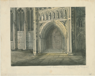 Lichfield Cathedral - South Transept: water colour painting, nd [?19th cent] (painting)