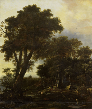 Forest landscape with lean-to, 1650 (oil on canvas)