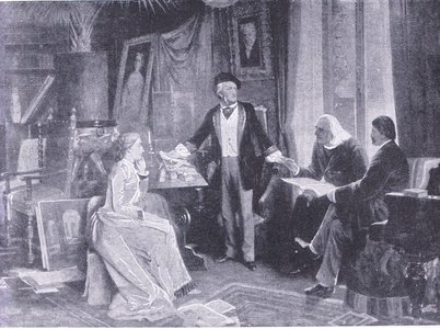 Wagner at Waunfried at his home in Bayreuth, illustration from'Cassell's Romance of Famous Lives', c.1940 (litho)