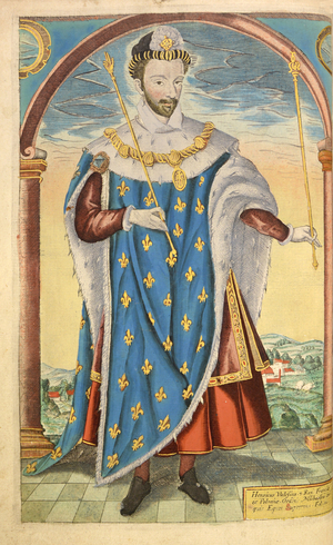 Henry III of France, from 
Honor Military, and Civill, William Segar, pub. Robert Barker, London, 1602 (hand coloured engraving)