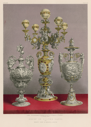 Group of Silver Vases by Messrs Hunt and Roskell, London (chromolitho)