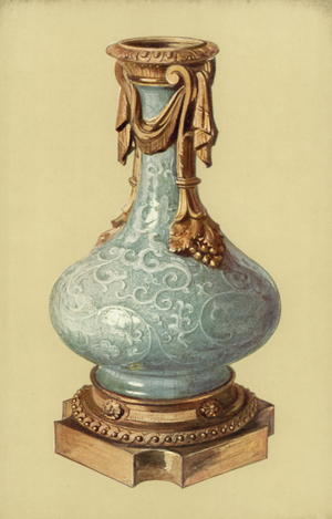 Vase, Chinese Celadon Ware with Louis XVI, Ormolu Mount (colour litho)