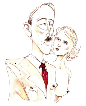 Adolf Hitler with his mistress Eva Braun - colour caricature