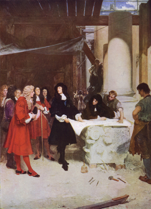King Charles II visiting Sir Christopher Wren during the building of St Pauls Cathedral