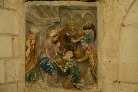 Painted Sculpture relief with Scene of Adoration of the Magi