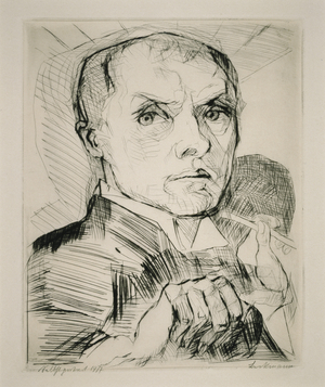 Self-Portrait with Stylus, 1916 (drypoint)