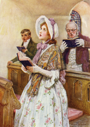 "Singing in the Village Choir" (colour litho)