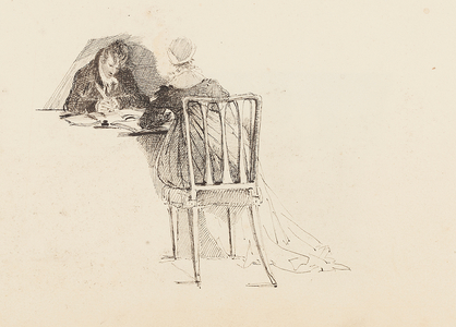 Man and woman sitting at a table, 1805 (pen & ink on paper)